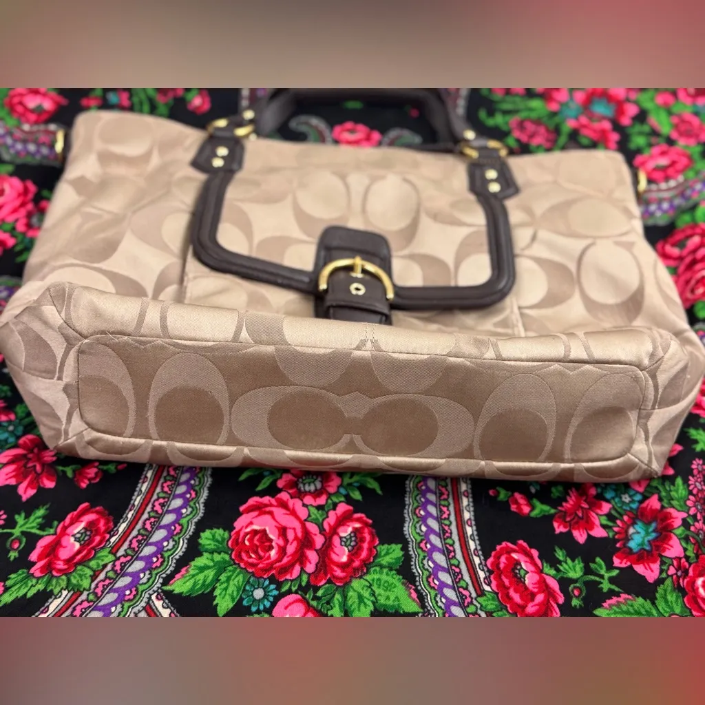 Coach Campbell Signature Handbag Large Brown Tan Sateen Purse Tote Career Preppy - Image 7