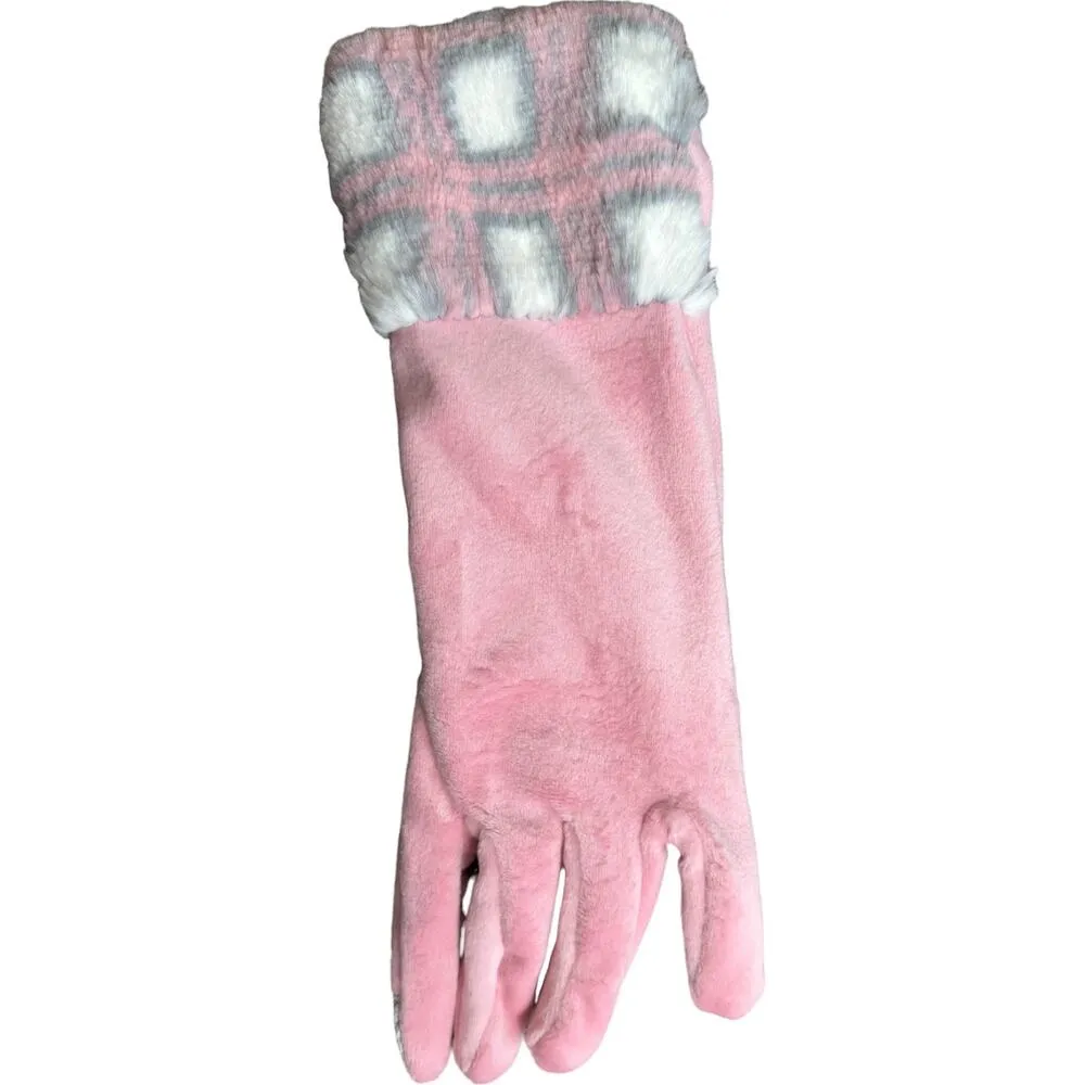 Sprigs Faux Fur Cuff Velvet Texting Gloves Winter White & Pink NWT - Image 6