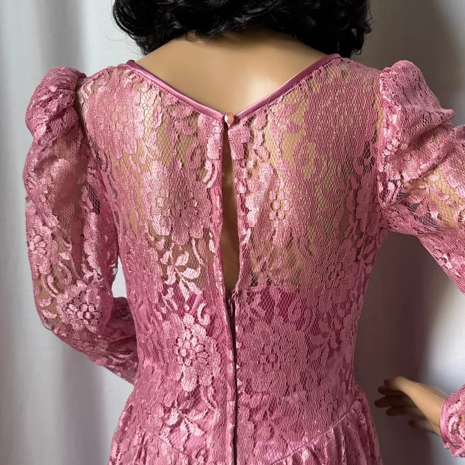 American vintage 70's pink lace prom Bridesmaid midi dress small - Image 16
