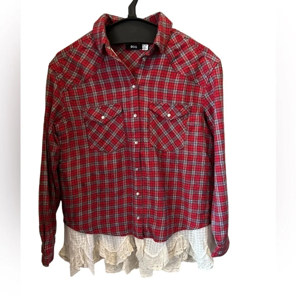 Urban‎ Outfitters Bdg Flannel Louie Lace Trim Shirt - Image 5