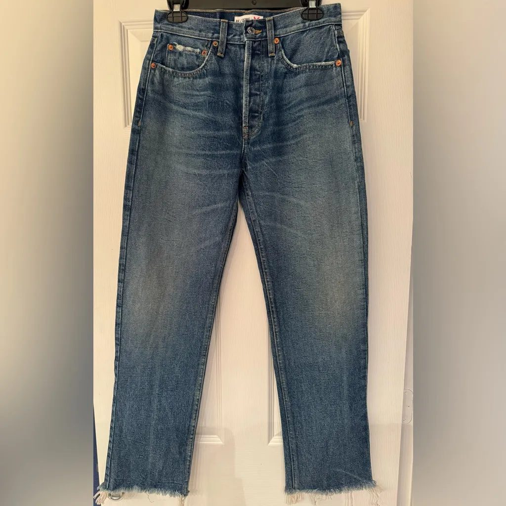 REDONE Women’s Blue Stove Pipe High Rise Straight Jeans Size 26 - Image 8