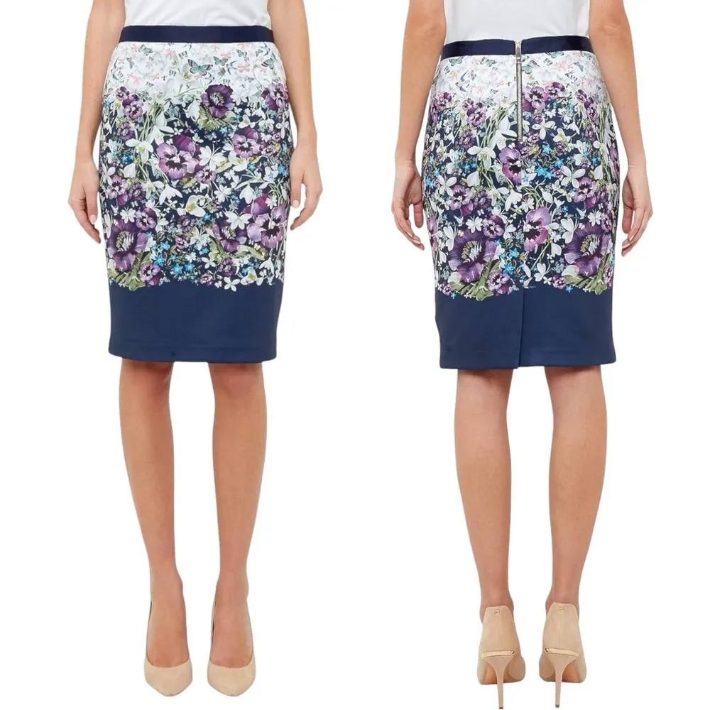 Ted Baker Entangled Enchantment Floral Pencil Skirt Women Size 0 Navy Butterfly - Image 2