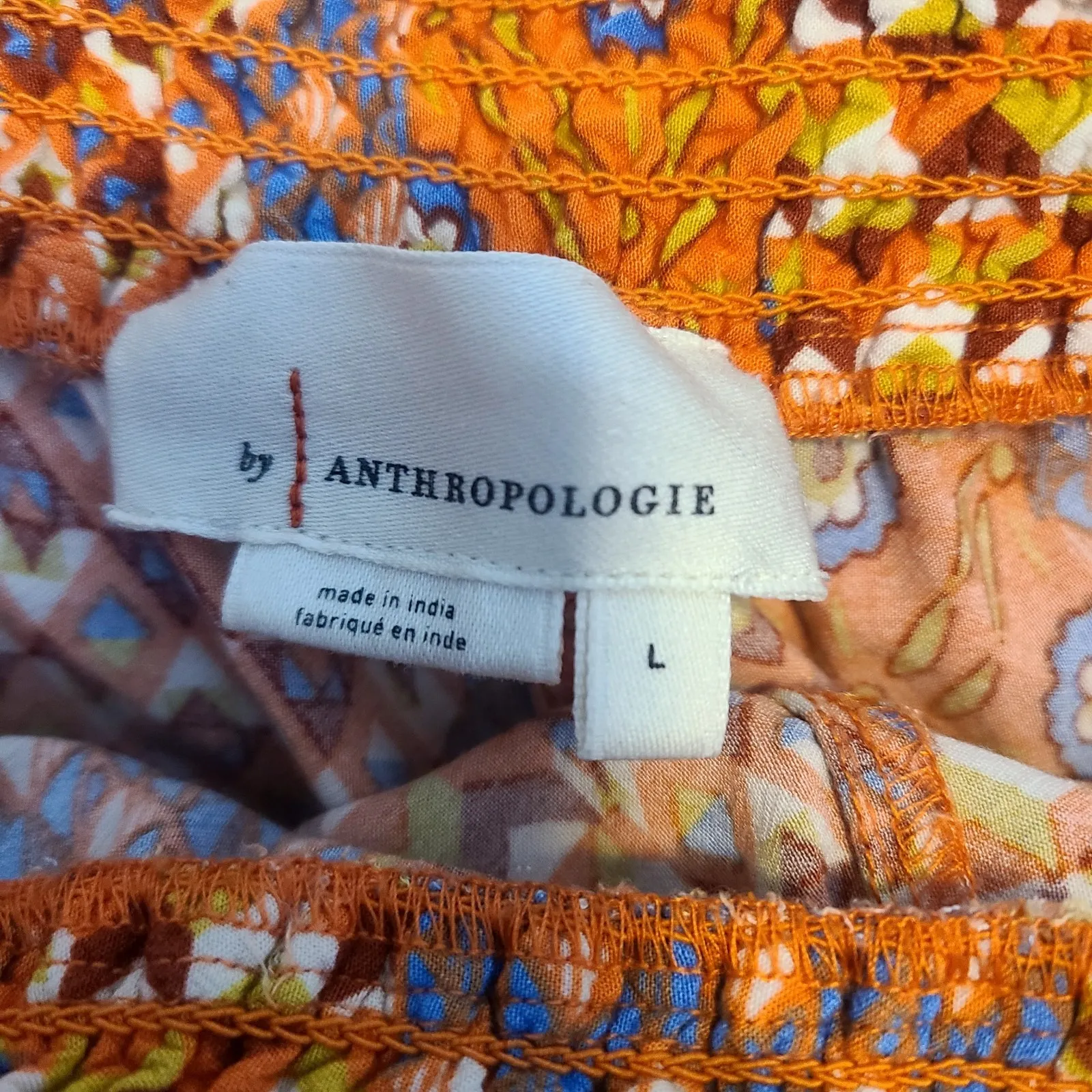 Anthropologie Shorts Pull On Drawstring Viscose Boho Orange Geometric L - Image 4