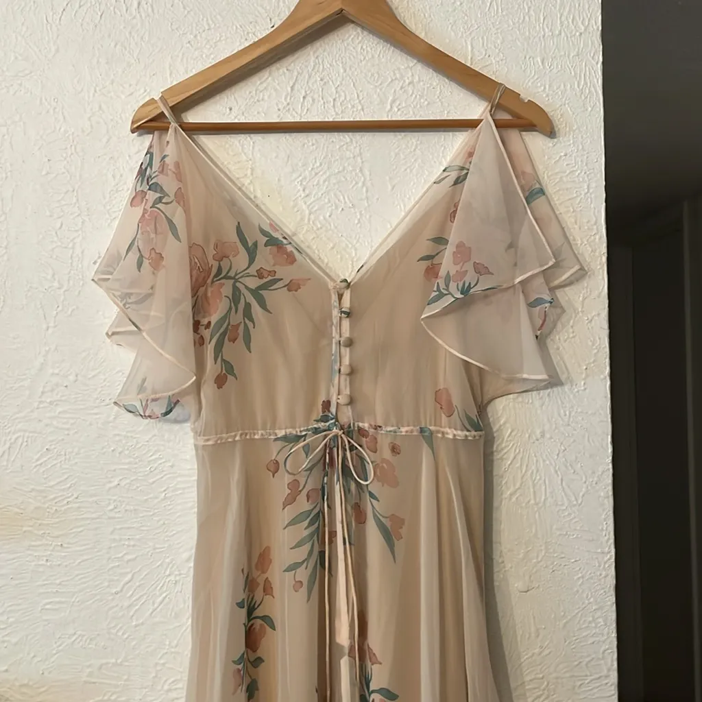 Jenny Yoo Cassie Flutter Sleeve Surplice Gown Floral Blush - Size 2 - Image 5