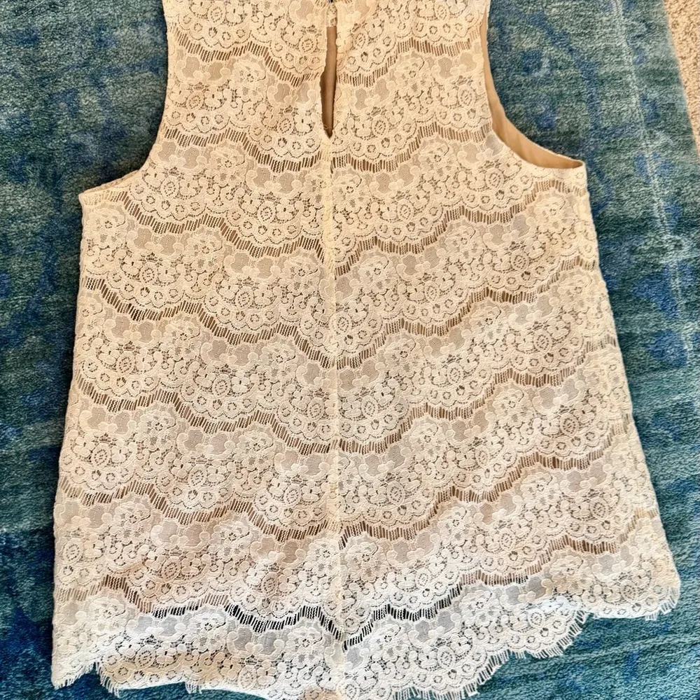 Rose & Olive Cream Lace High-Low Blouse M Boho Coquette Romantic Sheer Layers - Image 7