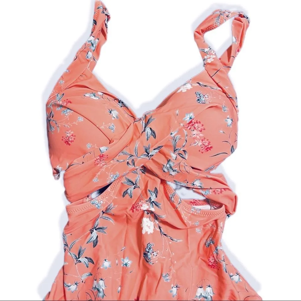 New CUPSHE Salmon Pink Floral and One Piece Swimsuit - Image 7