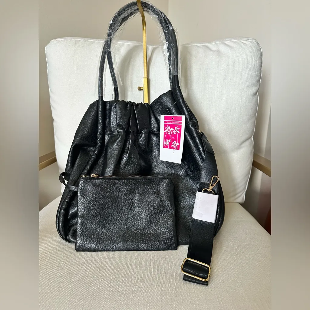 Trina Turk Black Vegan Leather Tote Bag w/ Crossbody Strap & Pouch NWT $148 - Image 8