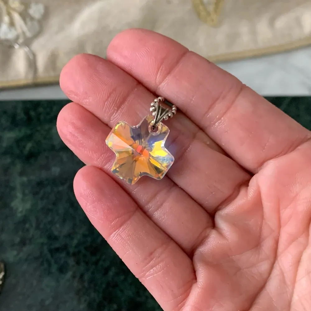 aurora borealis Cross Pendant Necklace Sterling Silver 925 16 - Image 3