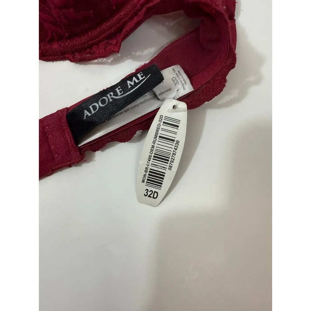 Adore Me Lace Strappy back closure bra Rum Red size 32D NWT - Image 4