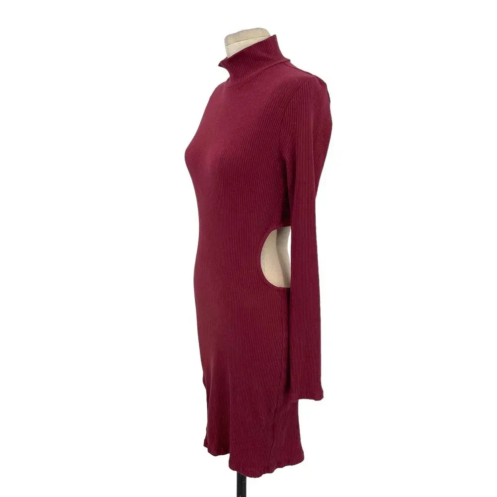 Free People Beach Guess Who's Back Rib Knit Cutout Dress Wild Garnet Size‎ Large - Image 7