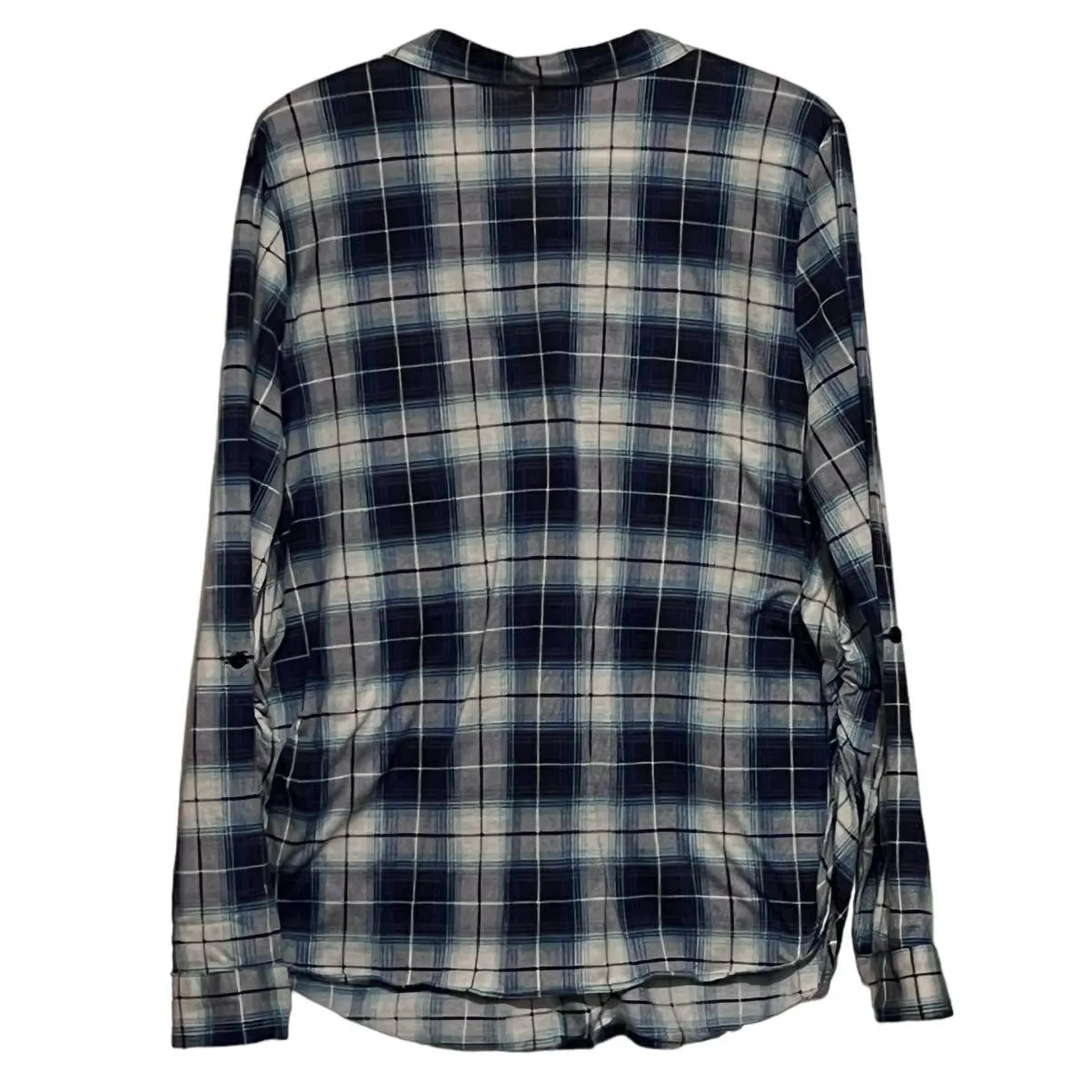 Eden & Olivia Maturity‎ Blue White Plaid Flannel Shirt Elastic Sides Size XL - Image 2