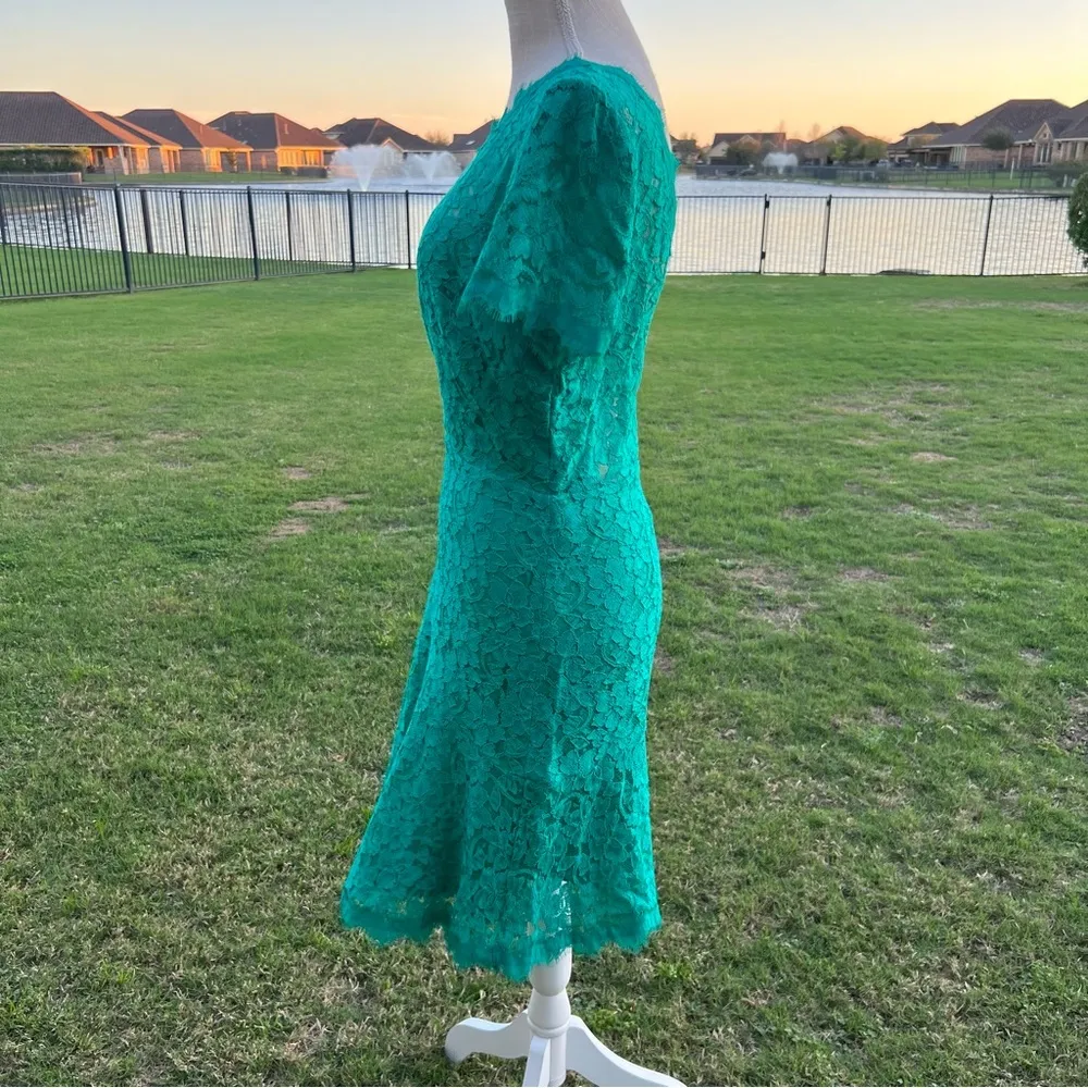 DVF Lace Emerald Green A Line Dress - Image 6