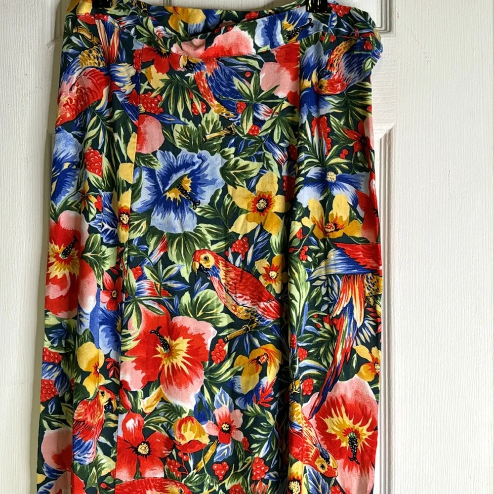 Joe Kealoha’s Hawaiian 🌺 Skirt Red Macaw Parrots Tropical Made in Hawaii Size 14 - Image 3