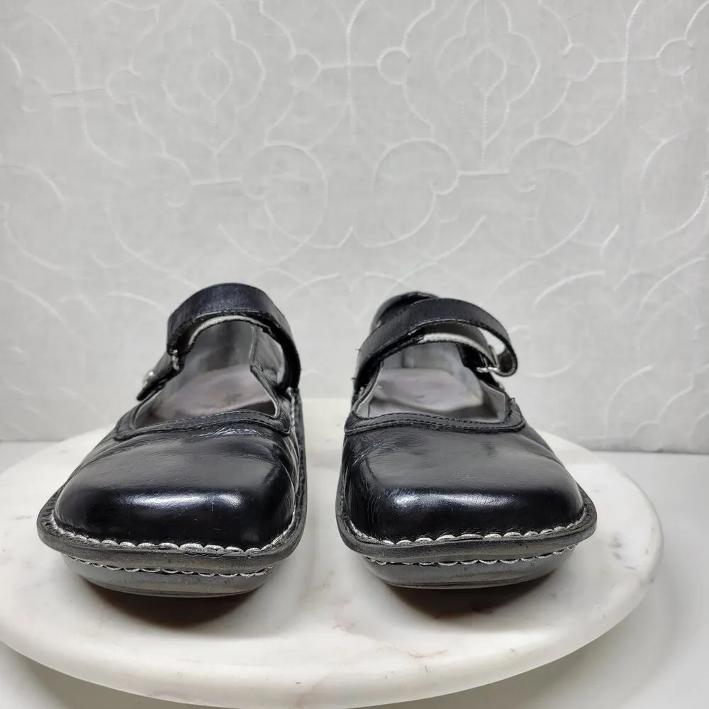 Vintage Alegria Belle Mary Jane Shoes Womens 8.5 Black Crinkle Leather Pumps - Image 12