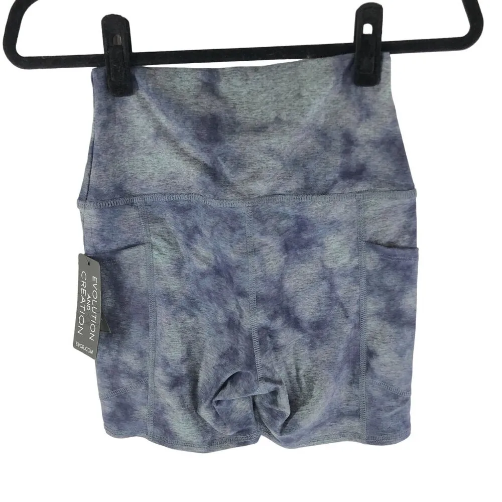 Evolution and Creation Womens High Waist Bike Biker Shorts Tie Dye Blue Gray S - Image 2