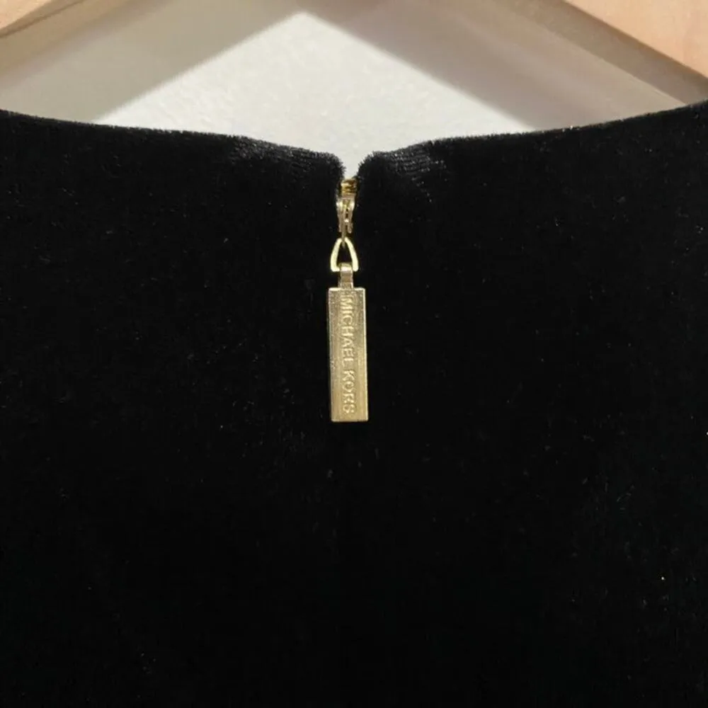 MICHAEL MICHAEL KORS Black Metallic Velour Crew Neck Mini Dress Size XS - Image 4