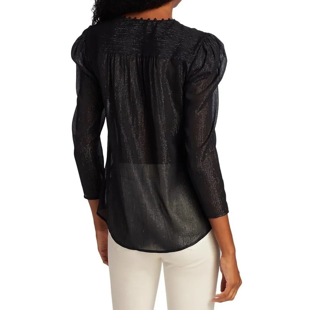 NWT |‎ L'AGENCE Kimberly Puffy Sleeve Blouse Black Size XS - Image 6