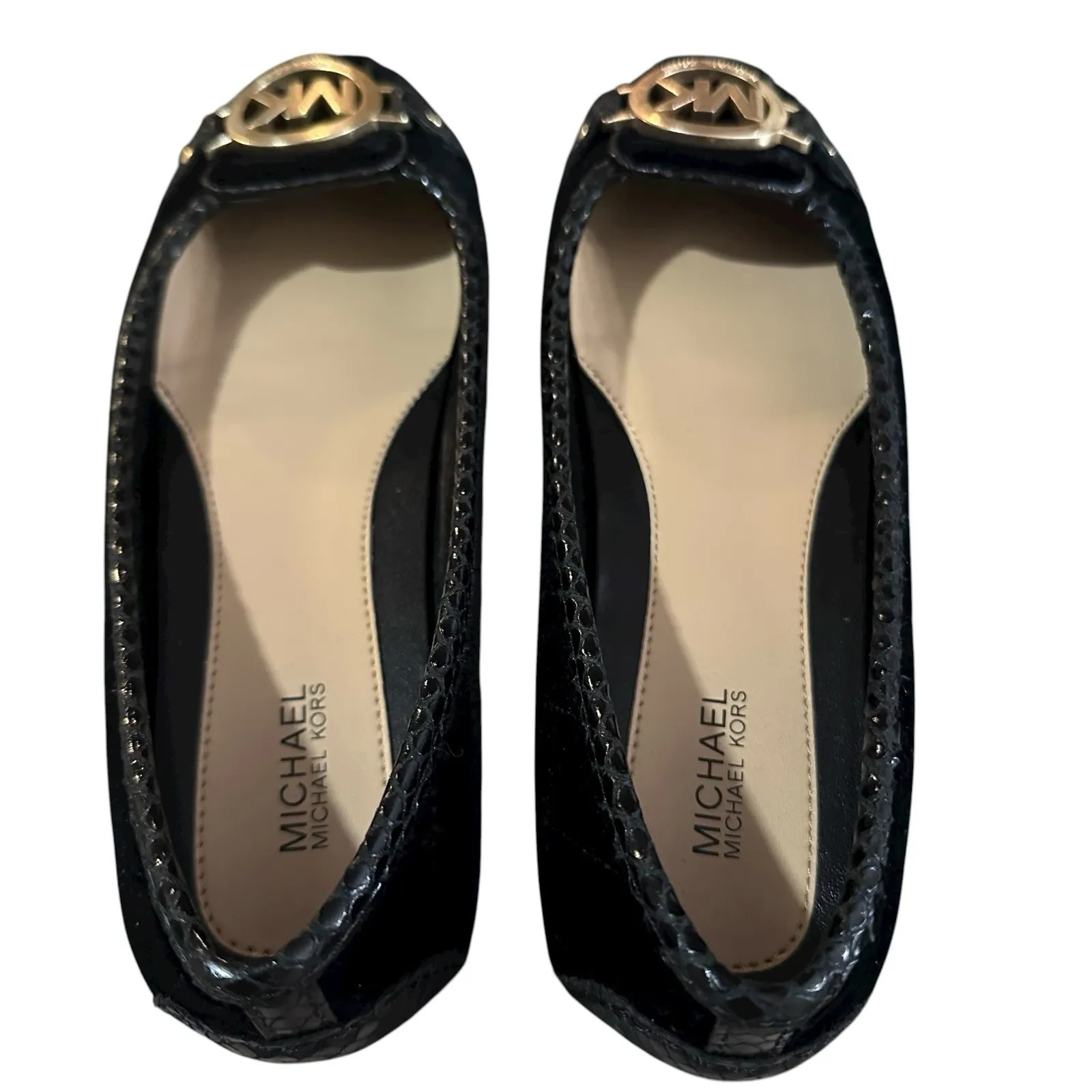 MICHAEL KORS MK Fulton Women's Flat Moccasins Black Suede Quilted Size‎ 6 Gold - Image 5