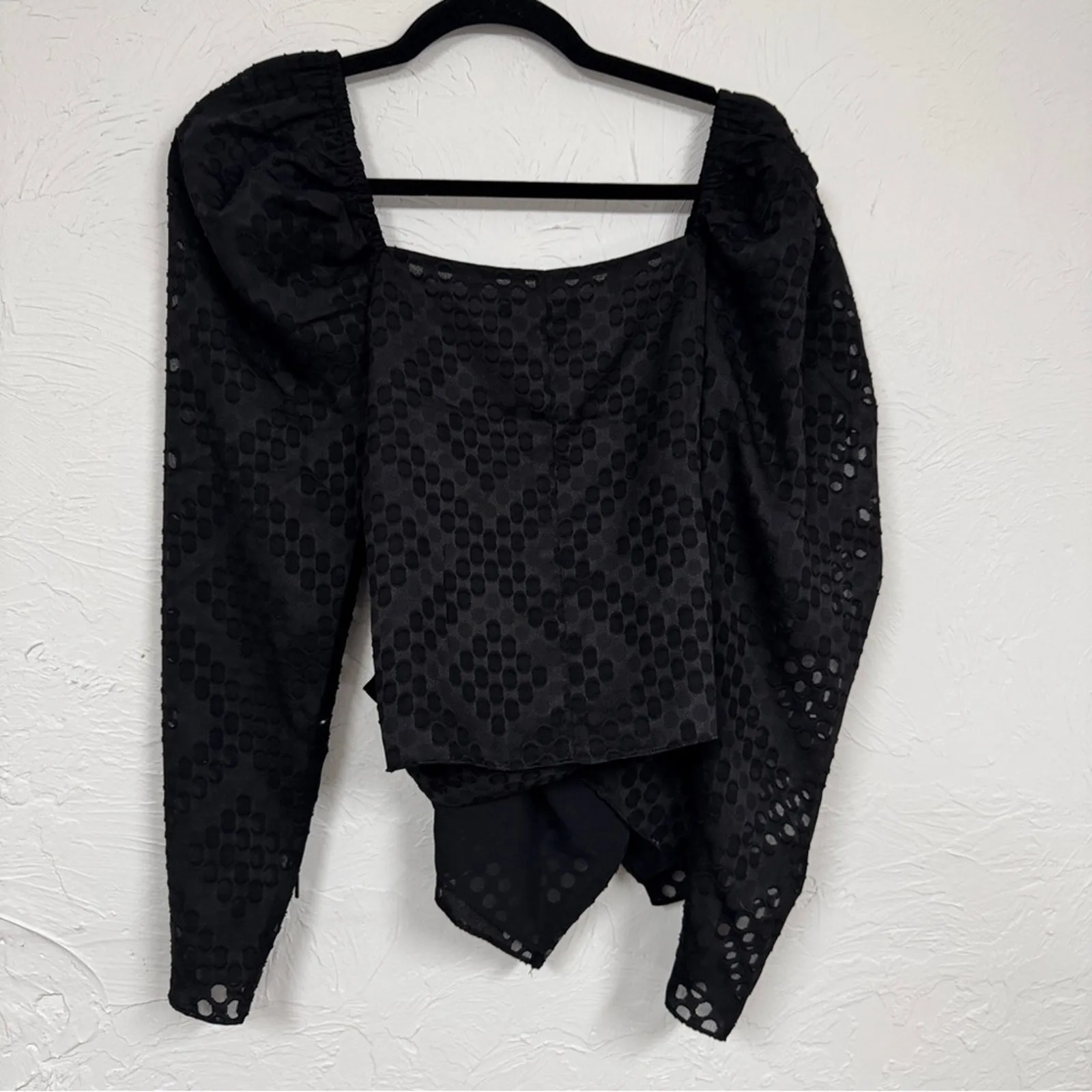 Ted Baker Black Lazare D Ring Wrap Top Blouse Womens XS Puff Shoulder Coquette - Image 11