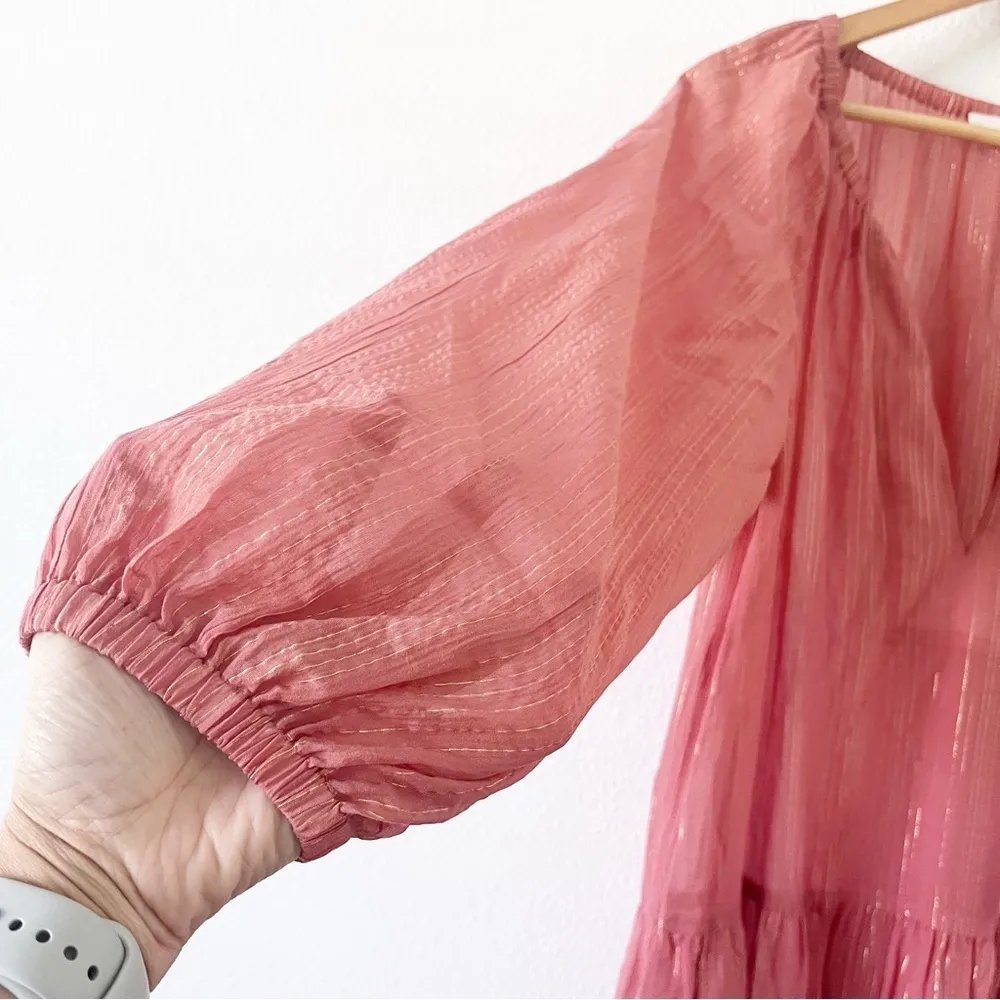 A.L.C Salmon Pink Metallic Long Sleeve Maxi Dress - Image 4