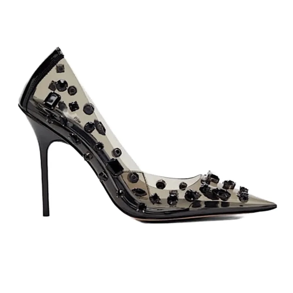 light smoke Good American diamonds forever stiletto pump | black jeweled heels - Image 3