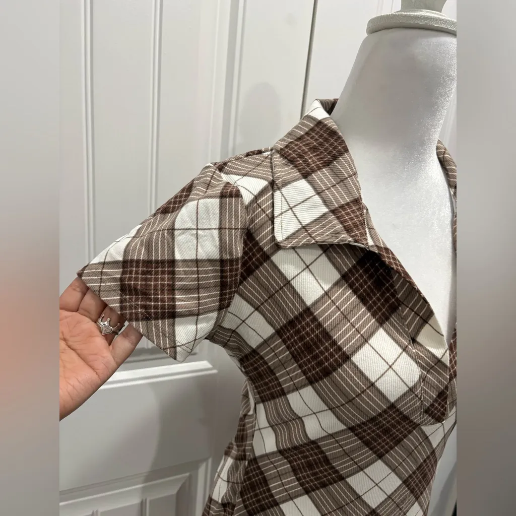 🆕 Streetwear Society Brown and White Plaid Midi Dress Size L - Image 5