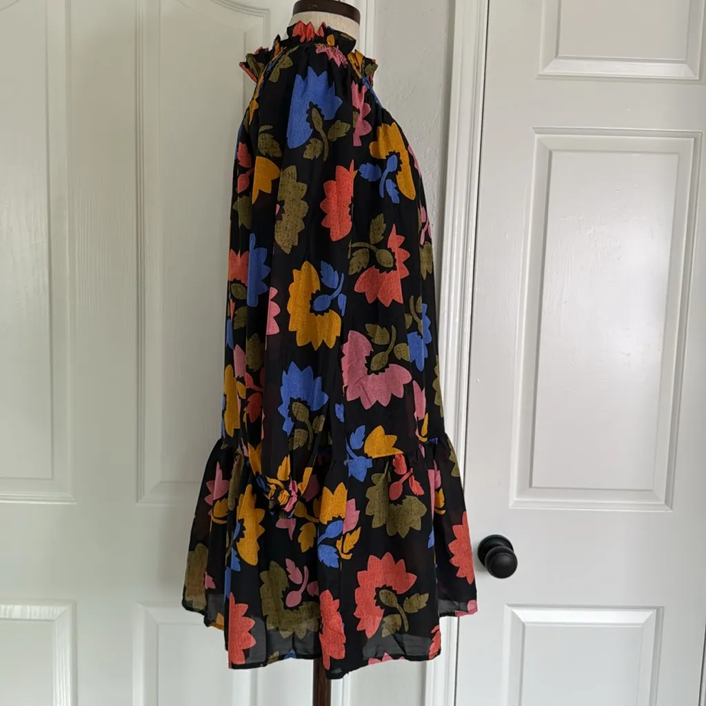 J. Marie oversized floral dark floral tiered long sleeve short dress Black - Image 15