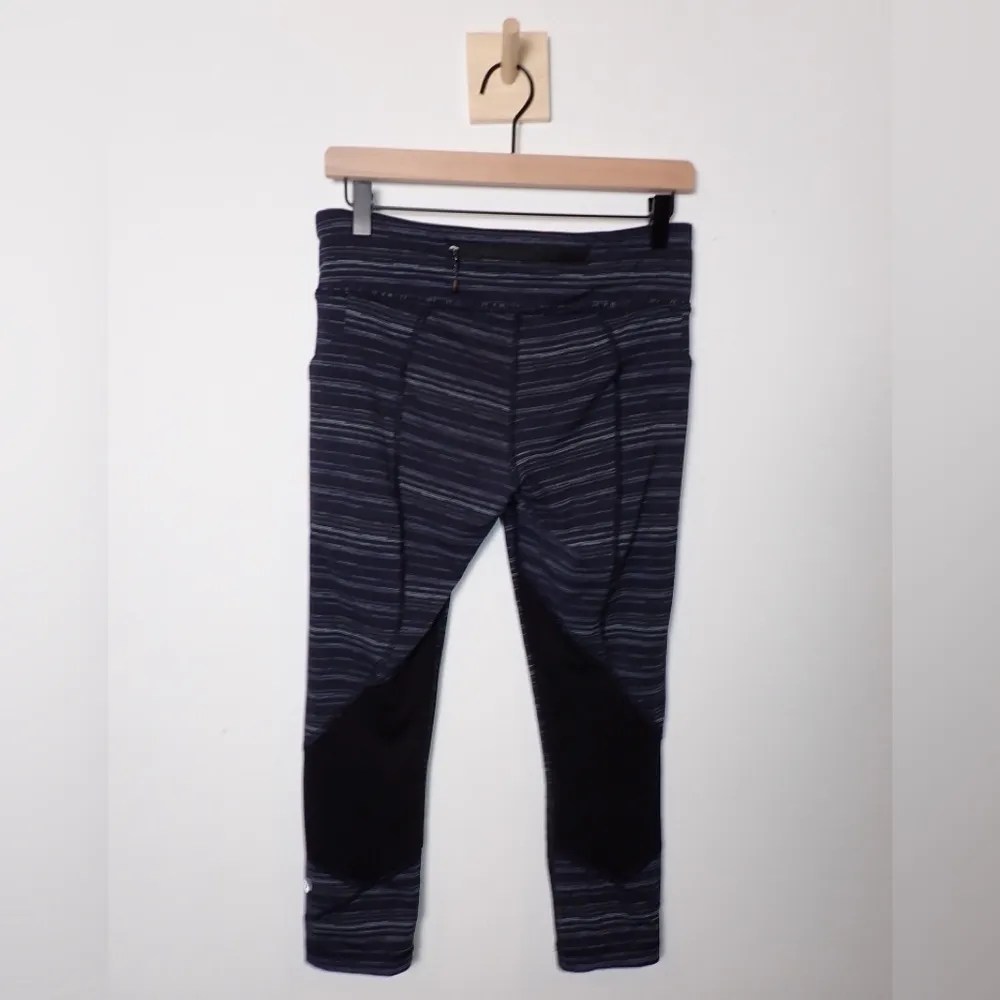 Lululemon Pace Rival Crop *22" Cyber Stripe Naval Blue Black / Black size 8 - Image 2