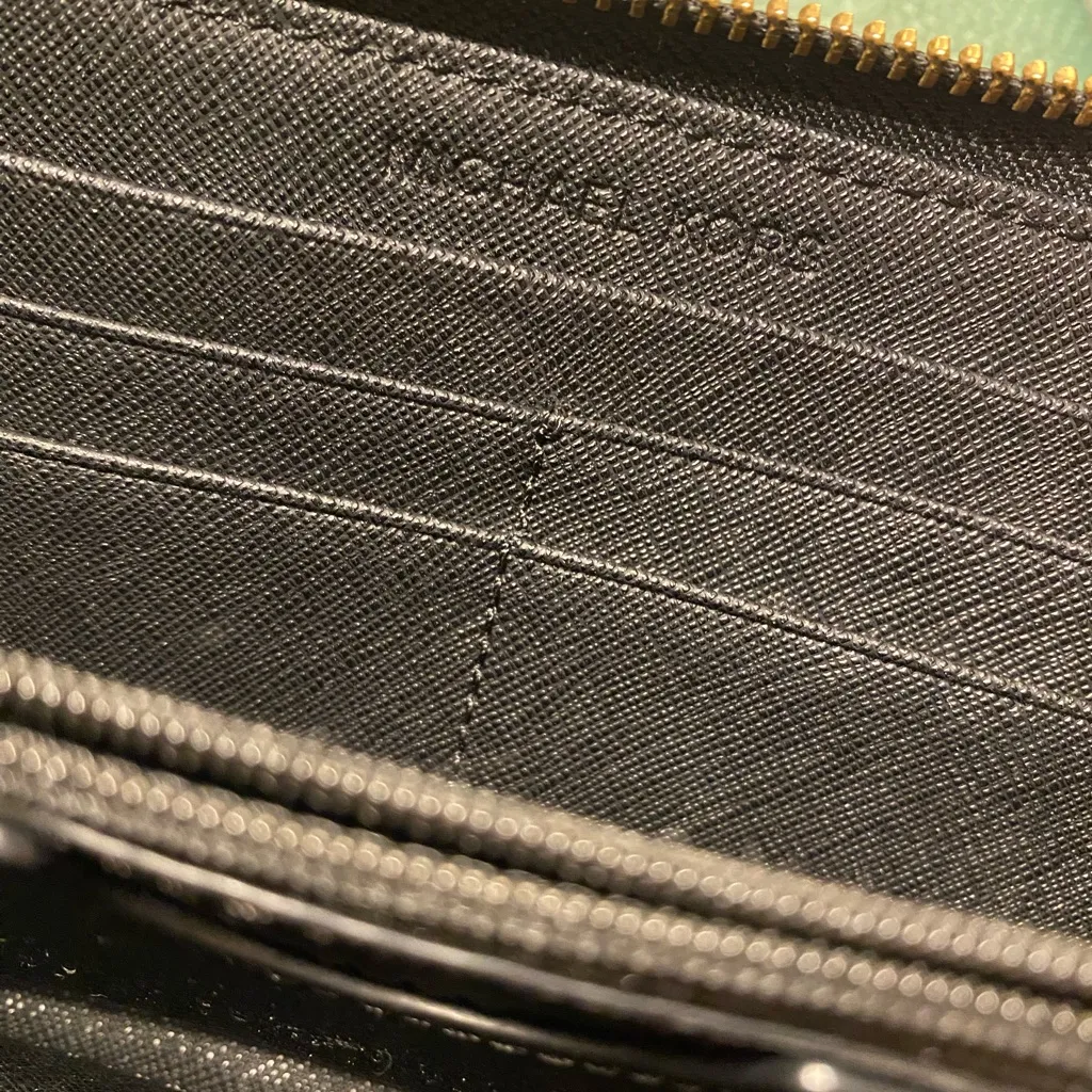 Hand Painted Lioness Black MK Saffiano Leather Wallet w Wristlet Strap - Image 6