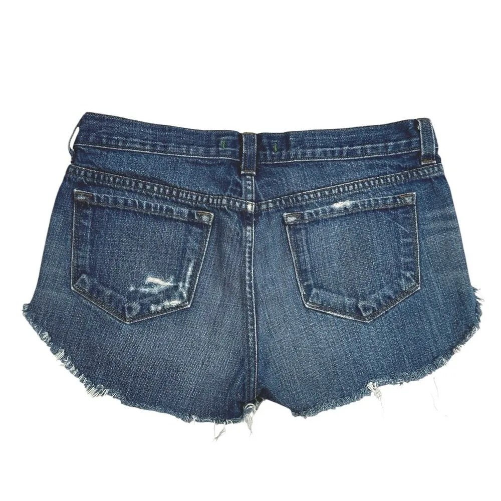 J Brand Blue Mid Rise Medium Wash Distressed Cut Off Denim Jean Shorts Size 26 - Image 2