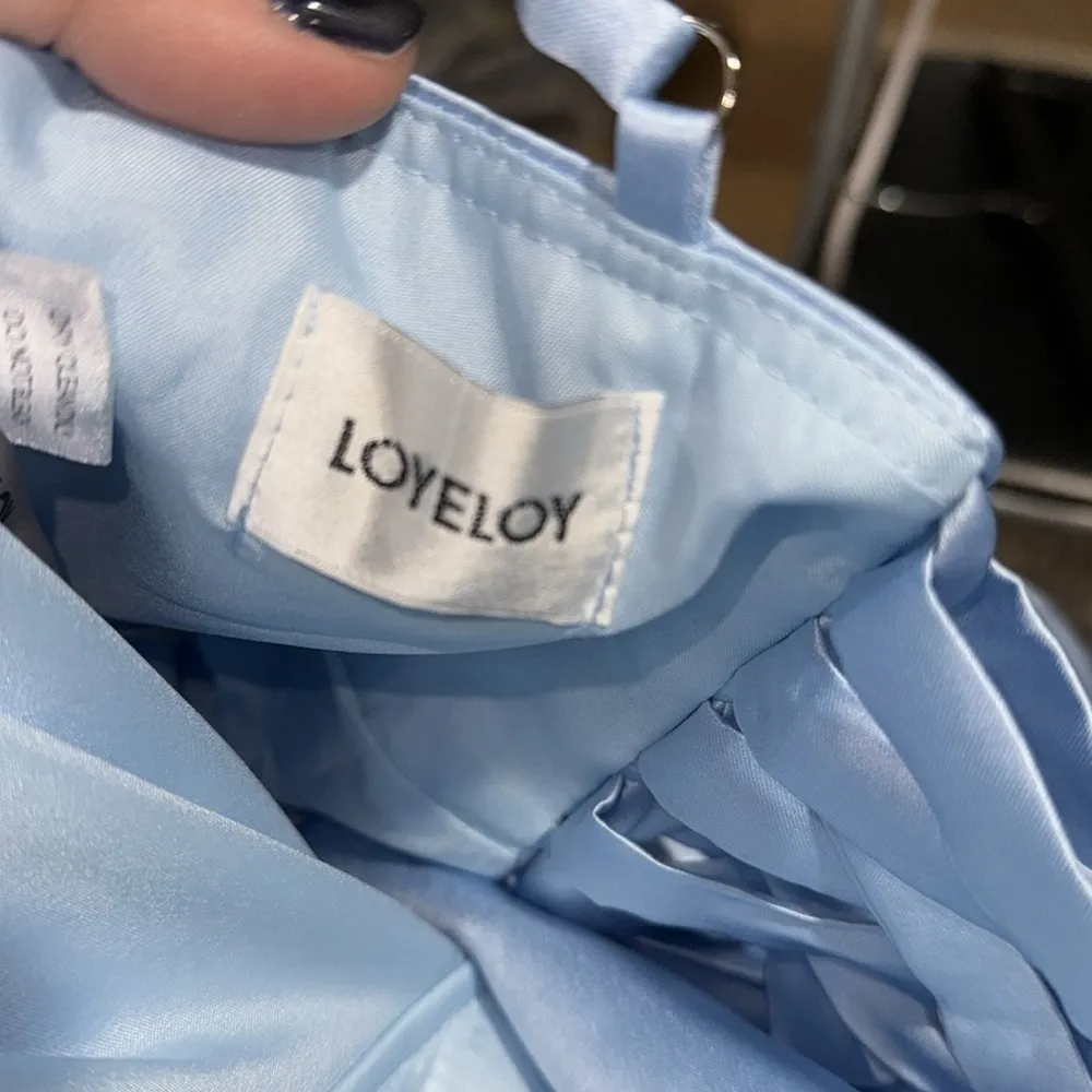 Loyeloy blue dress satin silky fabric‎ sz 4 corset tie back style ice blue - Image 5