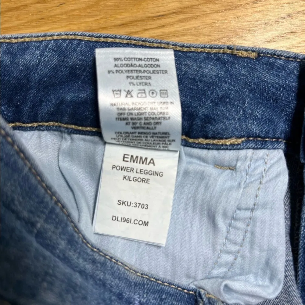 DL1961 Emma Power Legging Kilgore Frayed Raw Hem Stretch Medium Wash Denim - Image 16