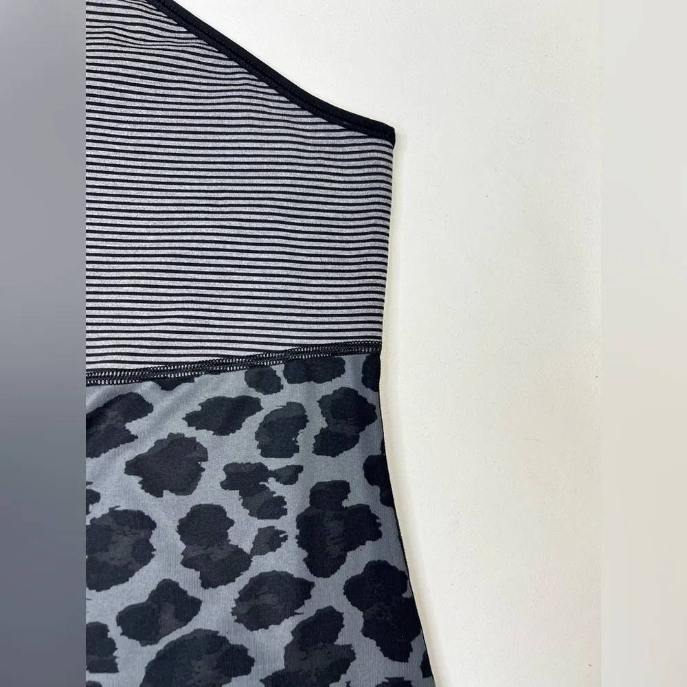 Lululemon Meshed Up Tank Top One Shoulder Leopard Striped Mini Pop Black Gray 6 - Image 13