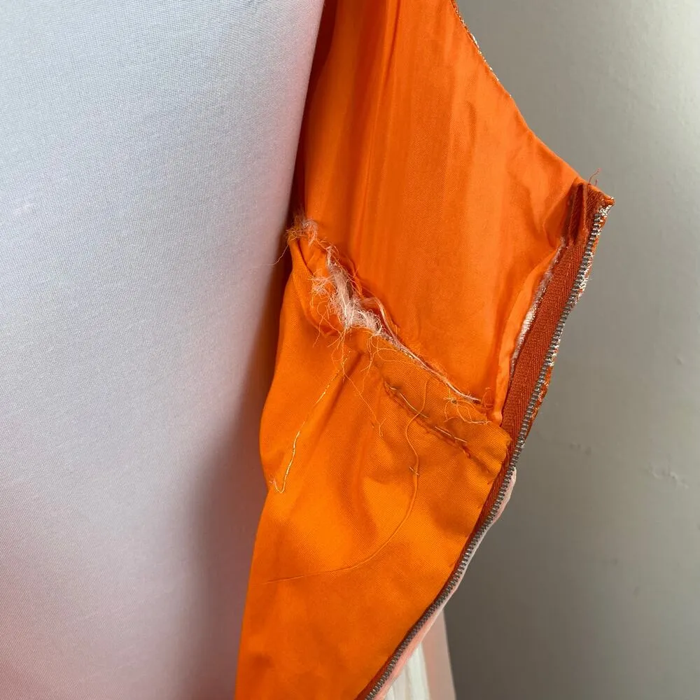 Vintage 60s Orange Empire Waist Sleeveless Chiffon Maxi Gown Size M - Image 9