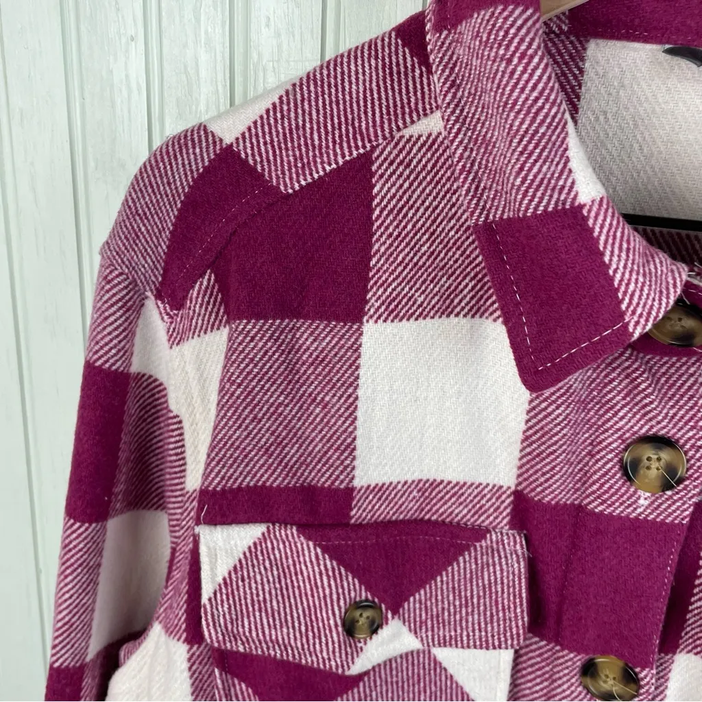 Member's Mark Plaid Shacket Logan Pink Checkered Women's Size Medium Fall Cozy - Image 3