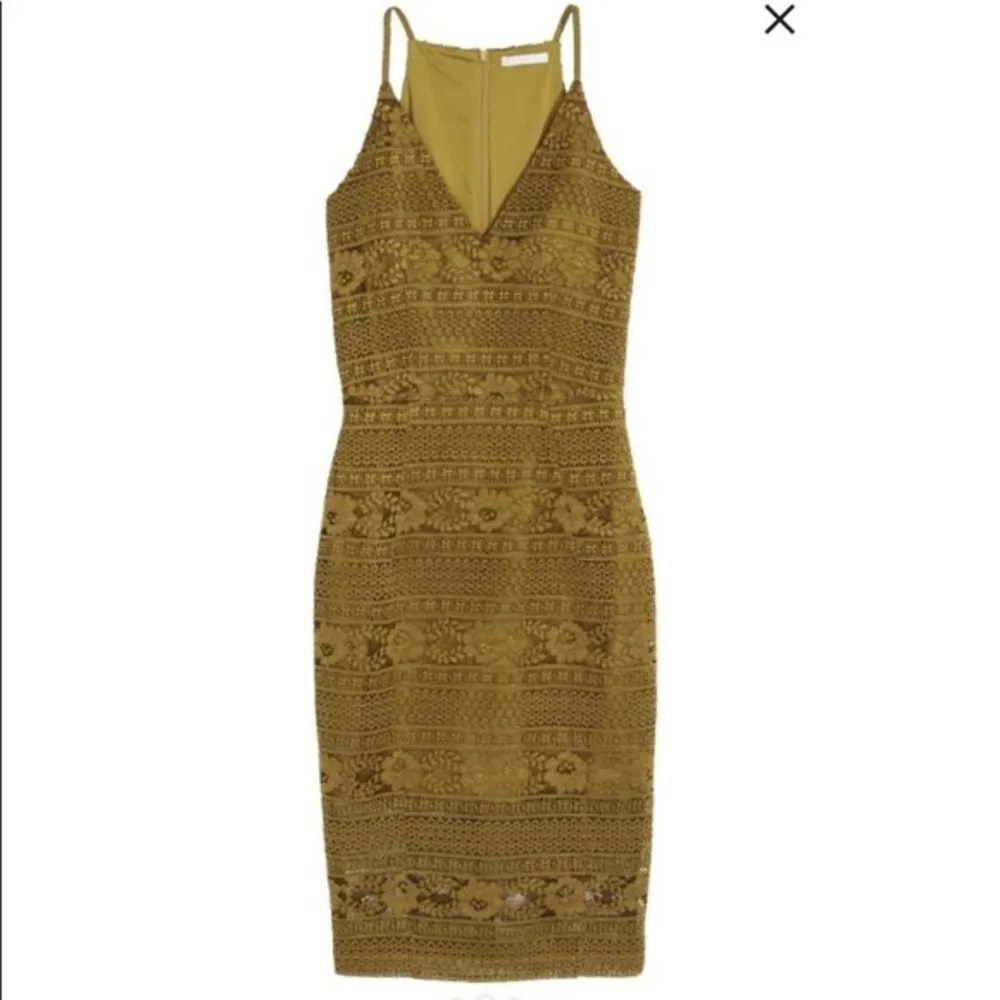 Chartreuse-Olive Green Sleeveless Deep V-Neck Crochet Lace Midi Dress - 6 - Image 2