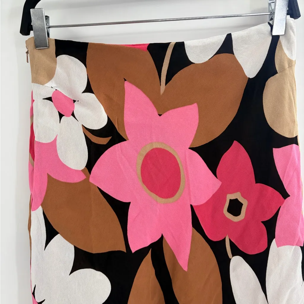 Y2K Floral boho Midi Skirt Pink Brown Ruffle Wrap fairy downtown Style Size 8 Tan - Image 6