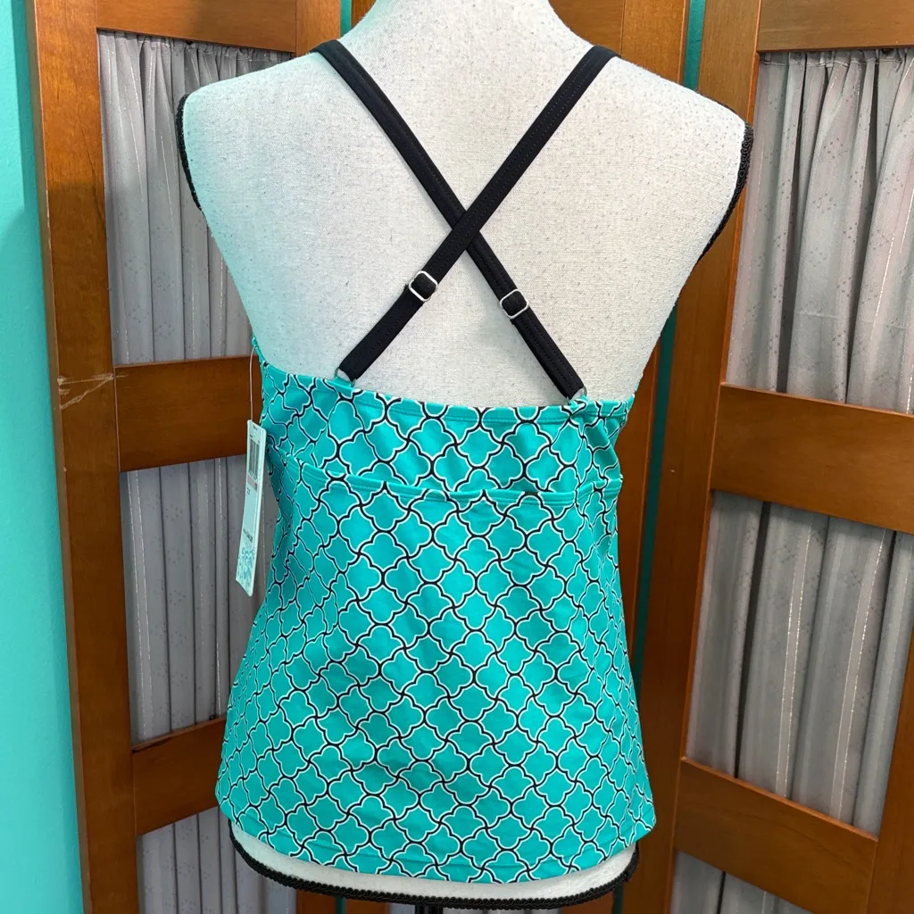 Beach Diva Teal Geometric Halter Tankini Top Blue Size 10 - Image 8