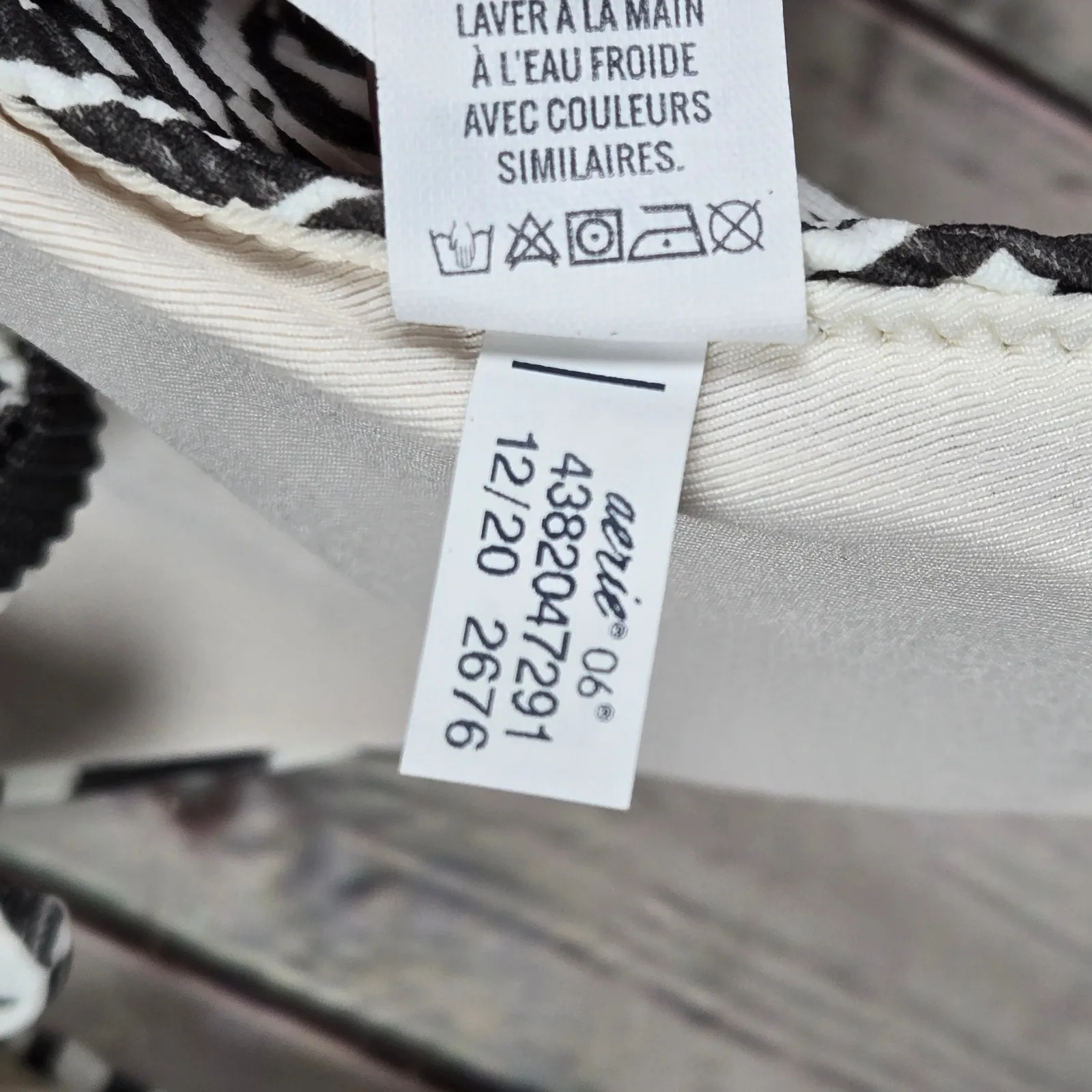 Aerie Women XS Triangle Bikini Top Ribbed Zebra Print Black White Swim - Image 6