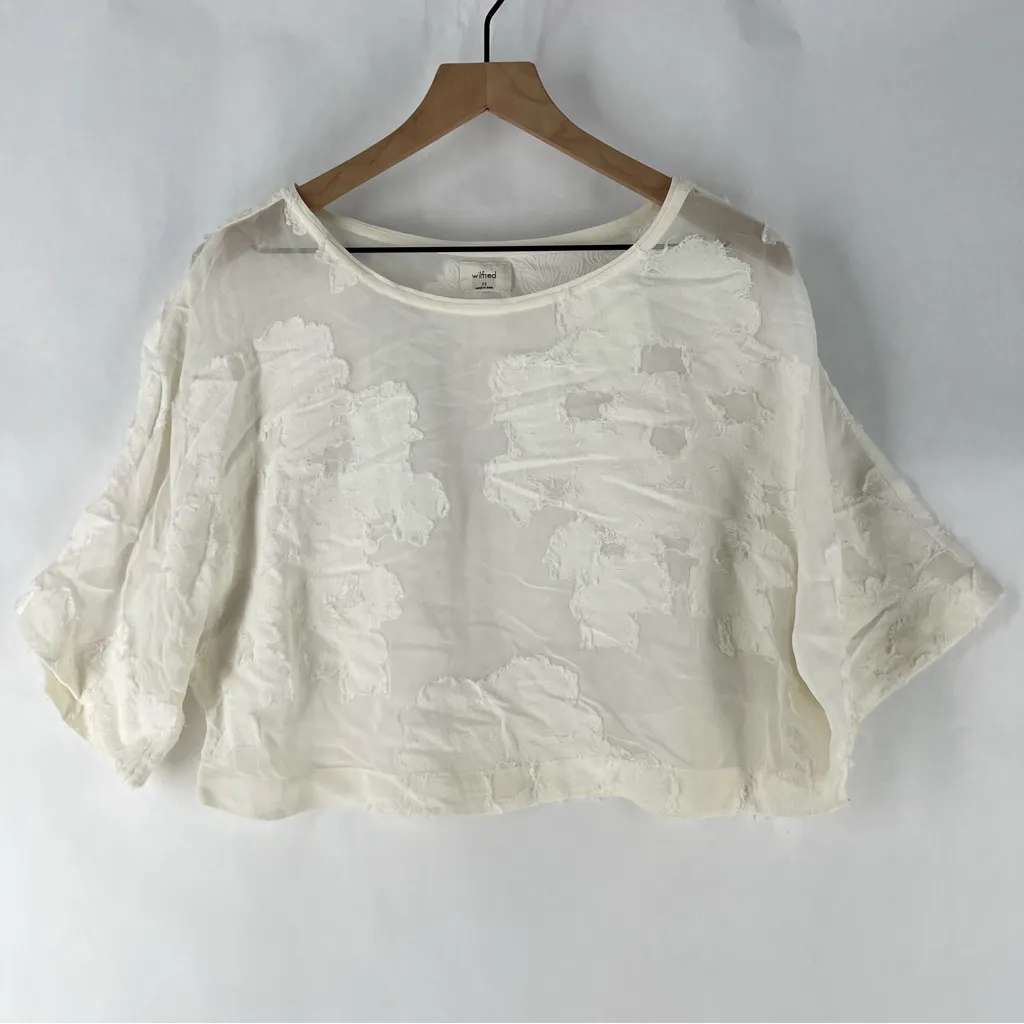 Wilfred Blayze T-shirt Sheer White Floral Boxy‎ Dolman Sleeves Cropped Blouse XS - Image 3