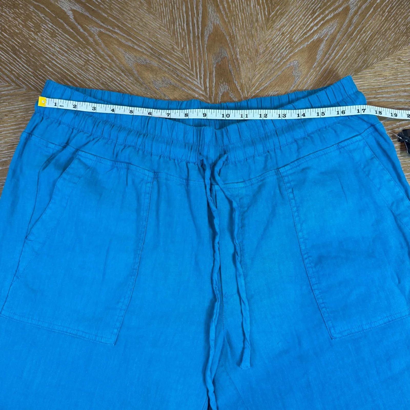 Kut from the Kloth Drawstring Cropped Pants Linen Blend Cerulean Blue Size XL - Image 9