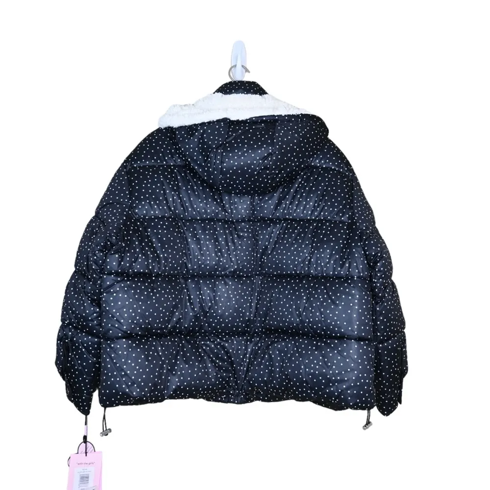 Avec Les Filles Womens L Water Resistant Puffer Jacket in Black White Dot NEW - Image 3