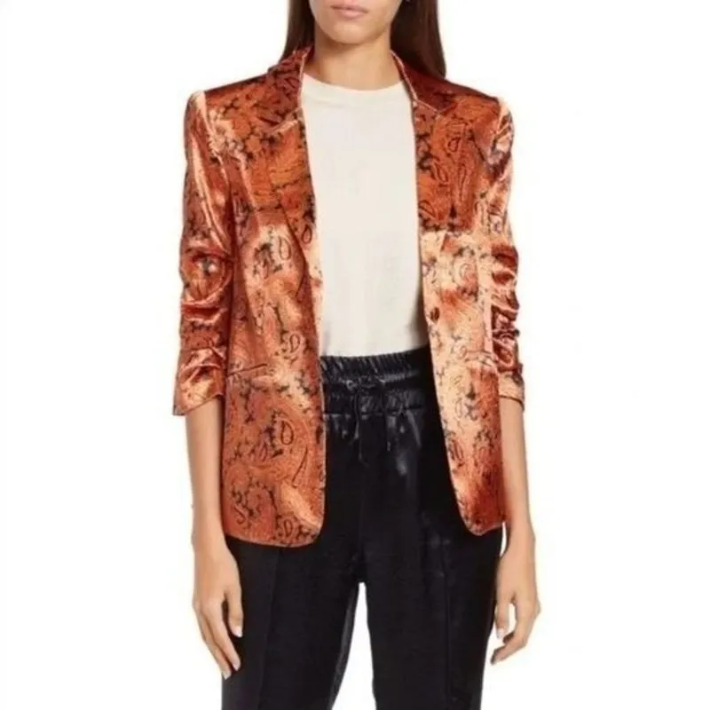 CINQ‎ À SEPT Kylie Paisley 3/4 Sleeve Satin Blazer Size 2 - Image 2