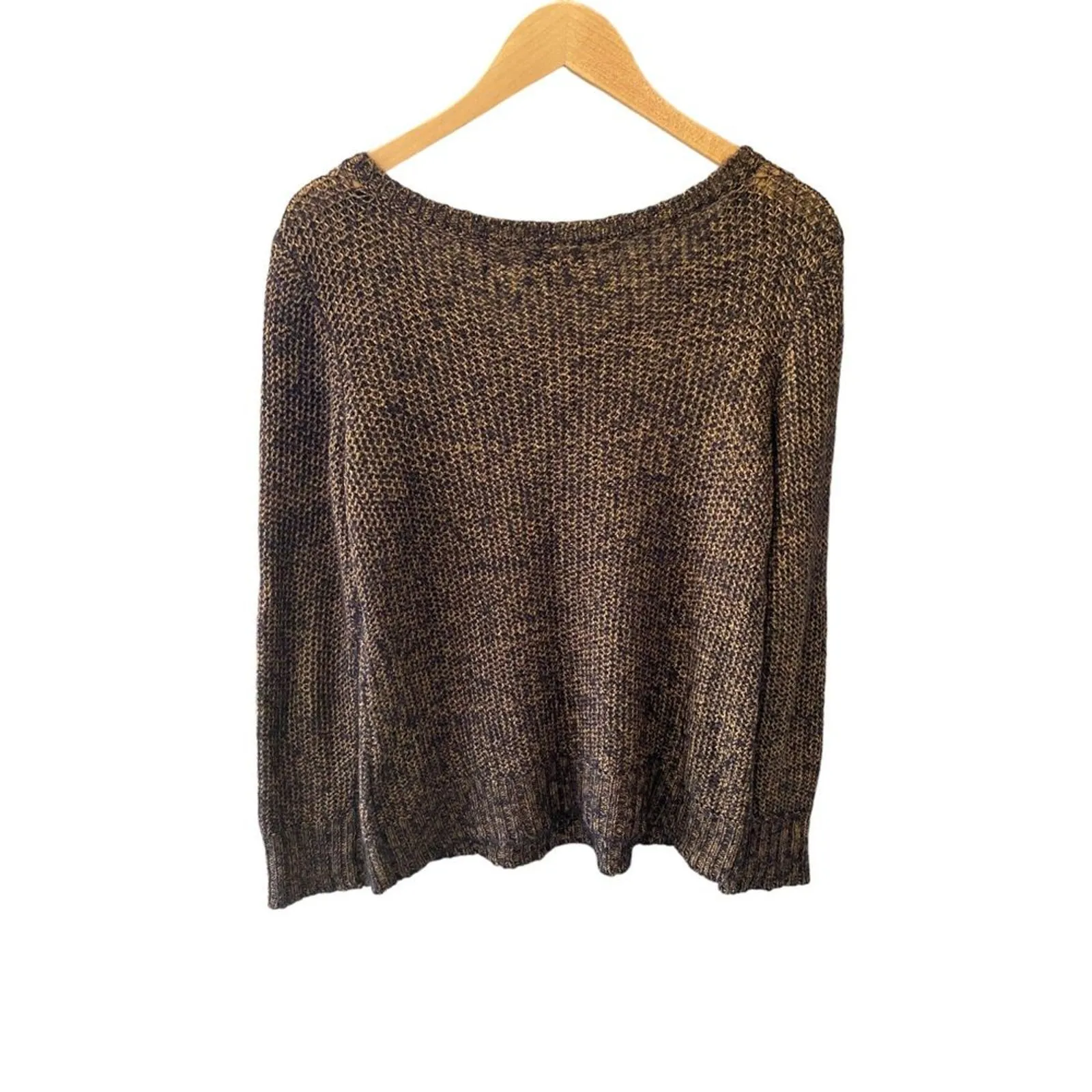 Eileen Fisher Mohair‎ Alpaca Knit Sweater Gold Metallic Sheen Size Large - Image 2