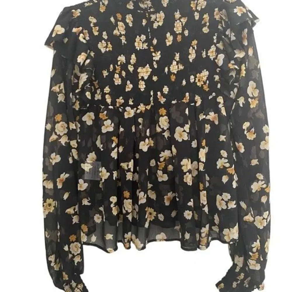 ✨O.P.T by Anthropology Sheer Floral Long Sleeve Blouse✨ Black Size M - Image 4