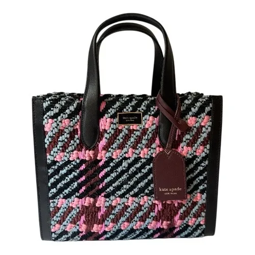 Kate Spade Small Woven Plaid Tweed Manhattan Tote Burgundy Pink Blue - Image 14