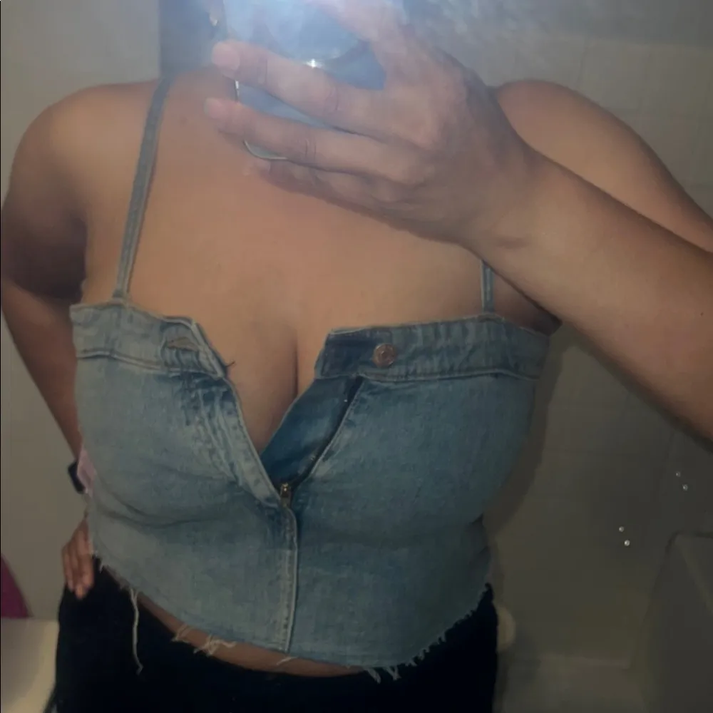 Stylish Denim Bustier Top Y2K Crop Tank Top Distressed RARE - Image 4