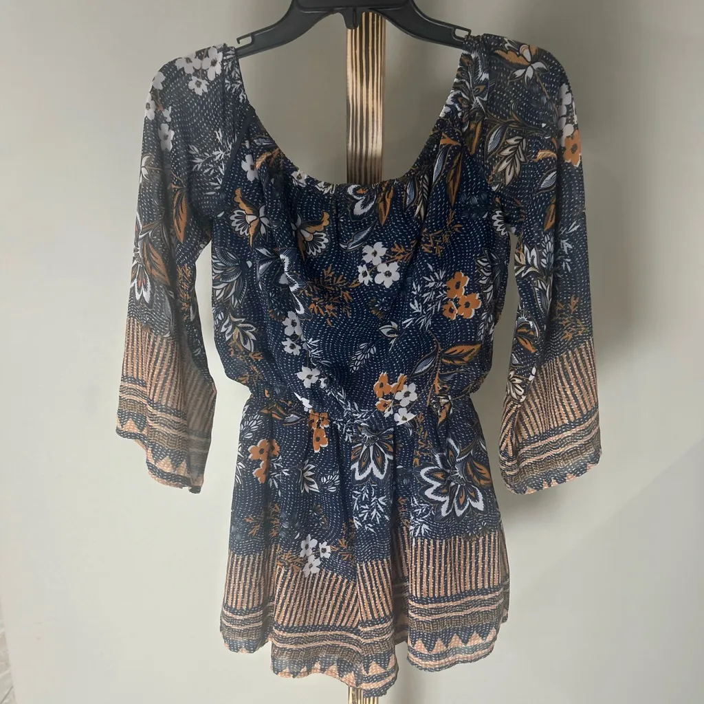 Trac  Boho Floral Print Romper Size Medium - Image 8