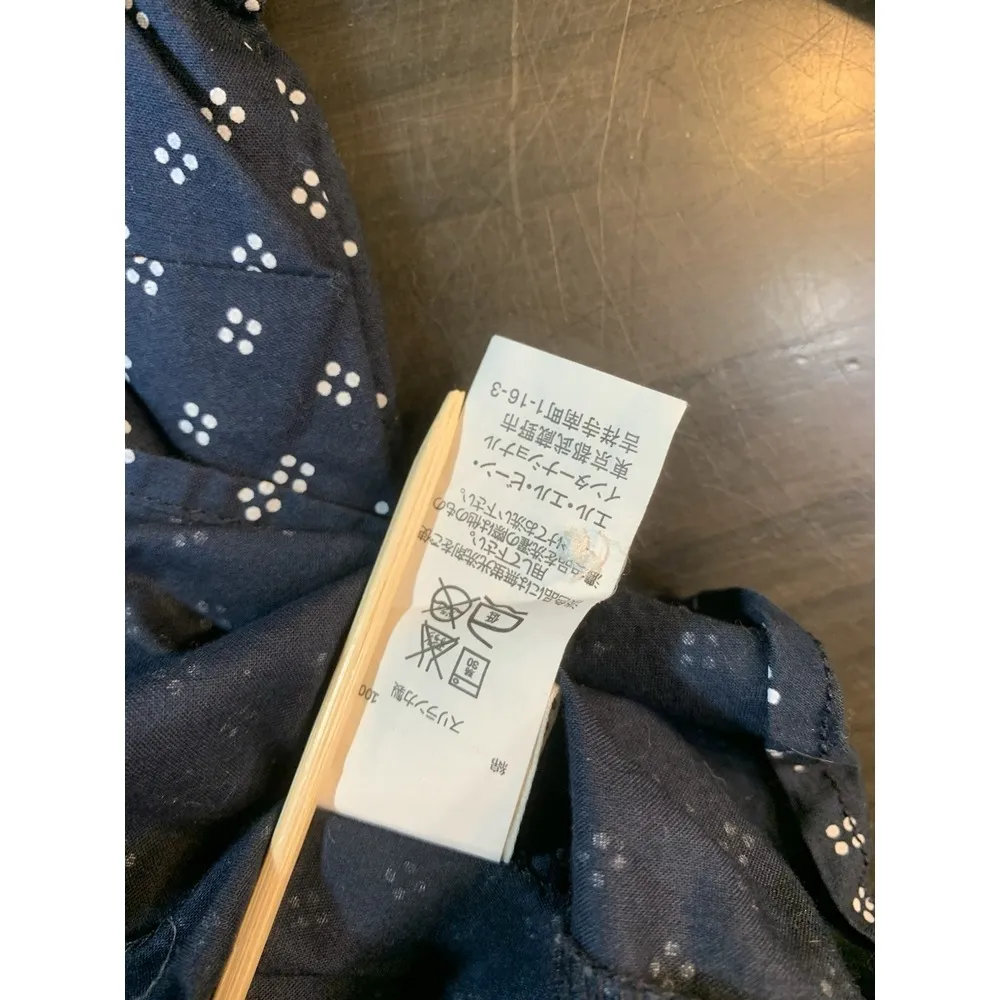 LL Bean Shirt Women Medium Polka Dots Cotton Blue White 1/4 Button Henley Church - Image 7