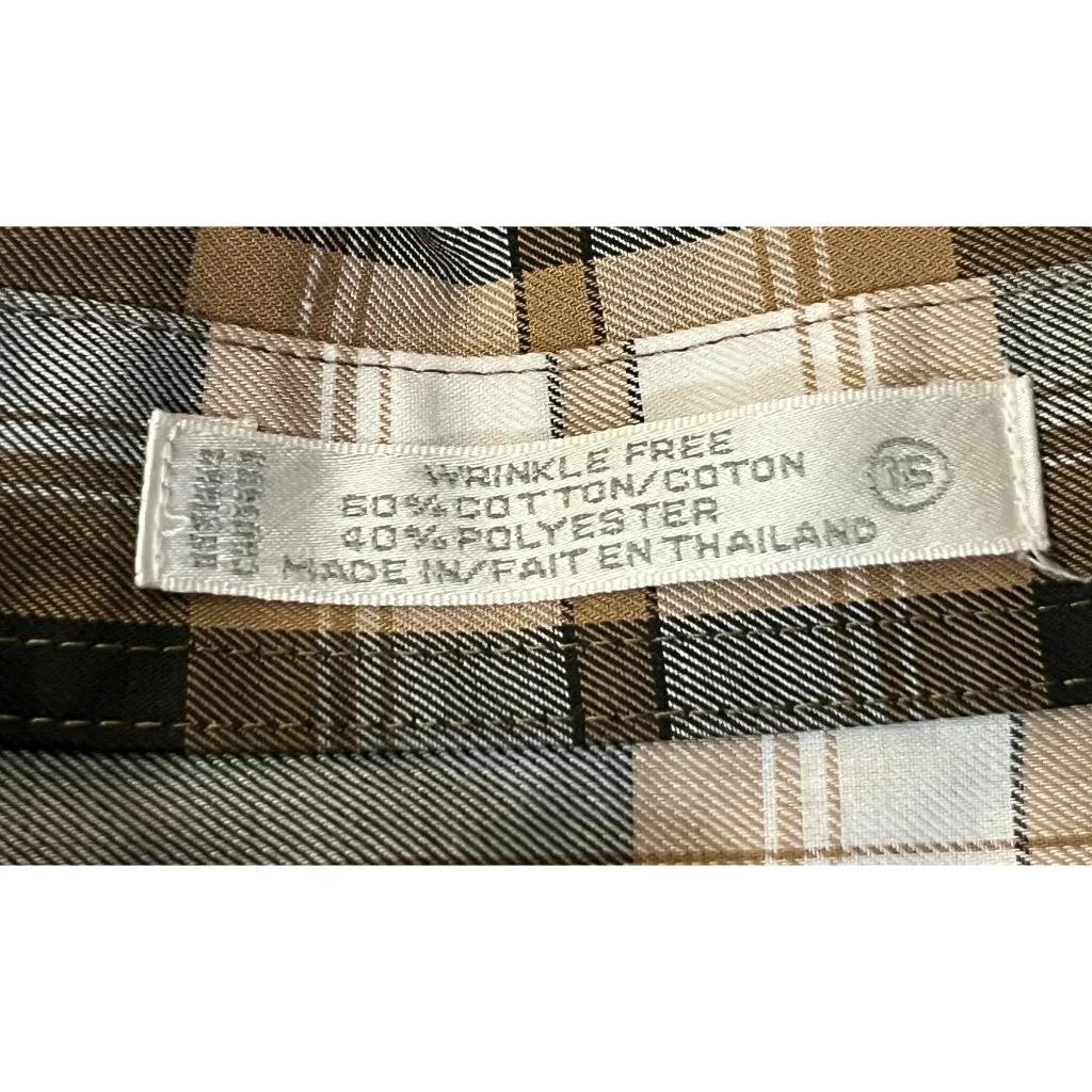 Foxcroft Blouse Women’s 16 Black Brown Cream Plaid Wrinkle Free Used Career - Image 7